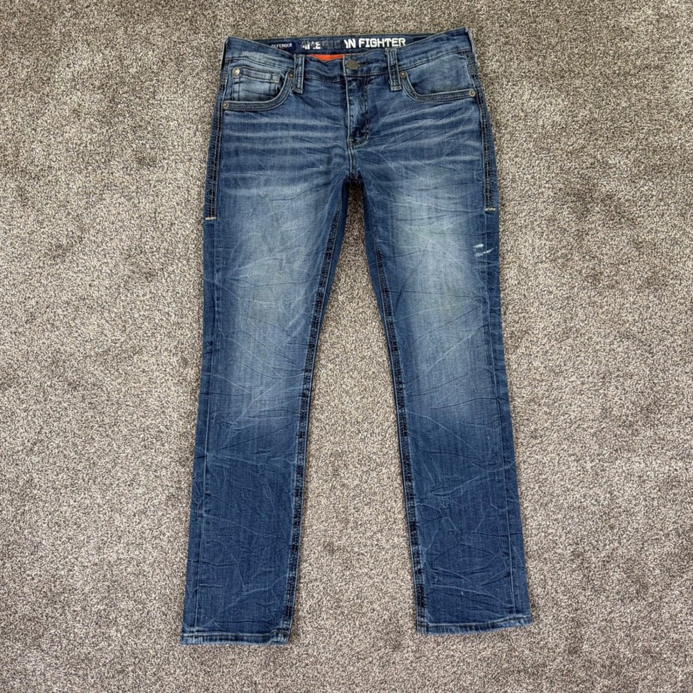 American Fighter Defender Slim Jeans Mens 33 Blue Medium Wash Embroider Pockets